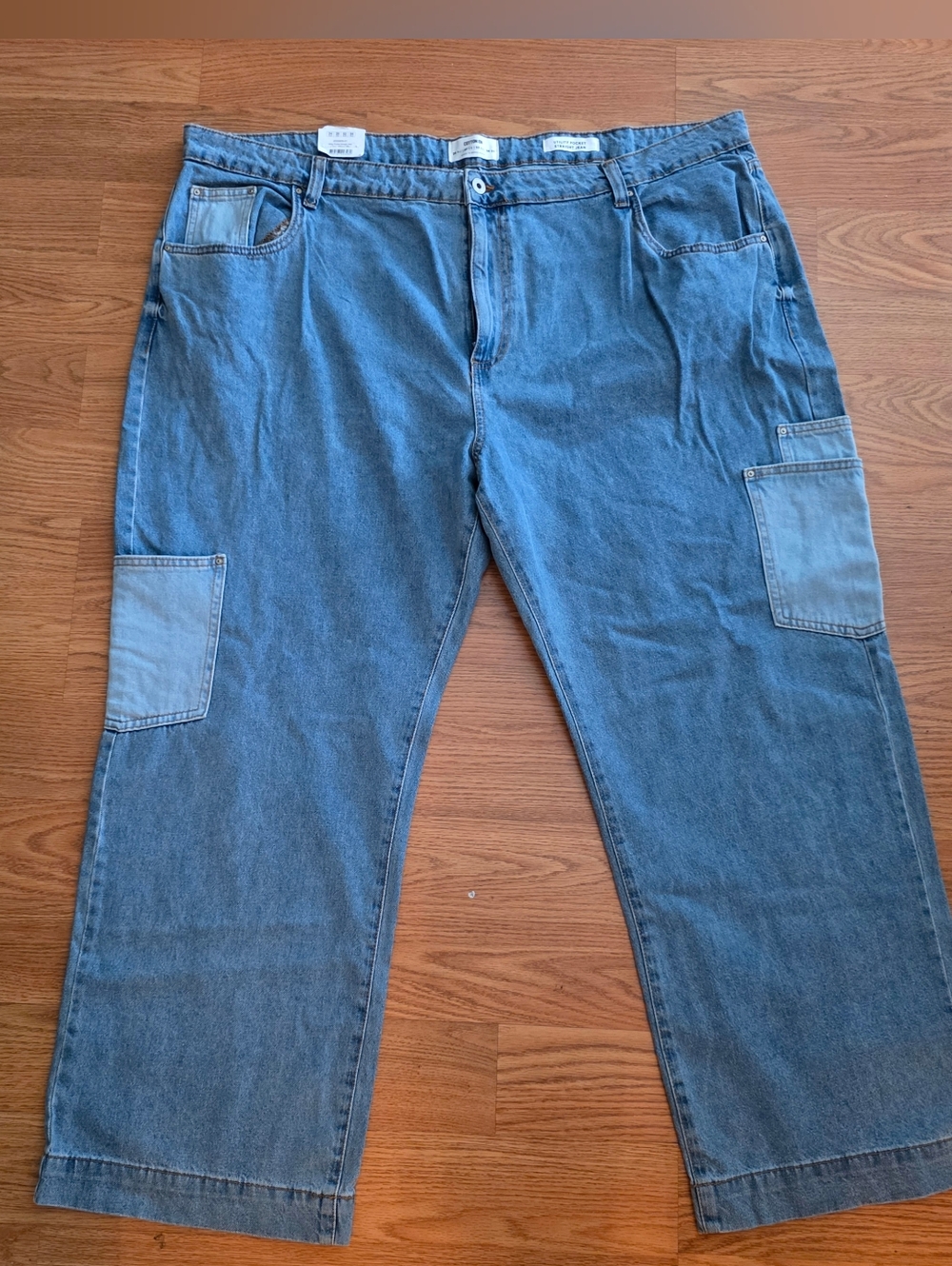 Cotton On Utility Pocket Carpenter Relaxed Fit Straight Medium Blue Denim Jean